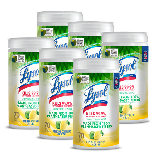 LYSOL Biodegradable Disinfecting Wipes - Fresh Citrus 70 count (Pack of 6)