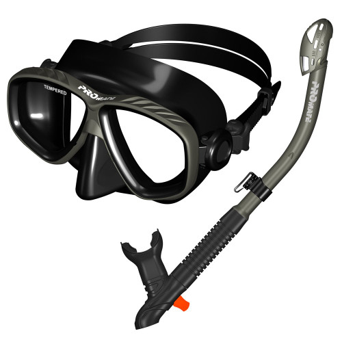 Promate 7590, Ti/Bk, Snorkeling Scuba Dive Dry Snorkel Mask Gear Set