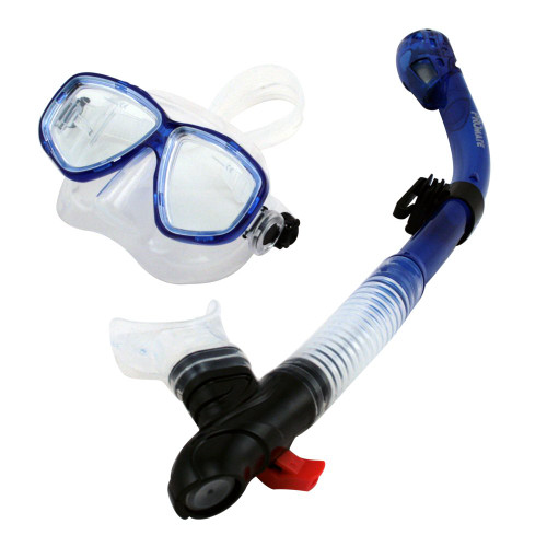 Promate Snorkeling Scuba Dive Dry Snorkel Mask Gear Set, Tblue, 7590