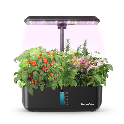 Hydroponics Growing System Indoor Garden: GardenCube 12 Pods Indoor Gardening System with LED Grow Light Height Adjustable Plants Germination Kit Quiet Smart Pump - Hydroponic Planter Fresh Black