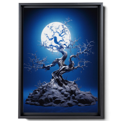 Moon Canvas Wall Art, Modern Abstract Blue Tree with Full Moon, Landscape Prints for Bedroom Bathroom Decor, Landscape Wall Art, Abstract Wall Hanging, Rustic Decor, Decor