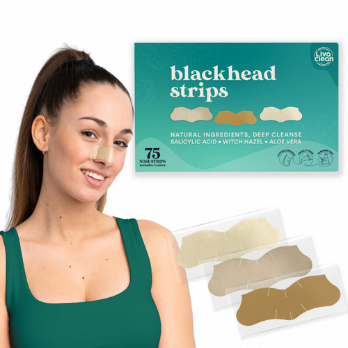 LivaClean (75 CT) Blackhead Remover w/Salicylic Acid, Witch Hazel & Aloe Vera - Pore Strips for Face Nose Pores Blackheads Removal - Blackhead Remover Strip - Black Head Nose Strips Blackhead Remover LivaClean (75 CT) Blackhead Remover w/Salicylic Acid, Witch Hazel & Aloe Vera - Pore Strips for Face Nose Pores Blackheads Removal - Blackhead Remover Strip - Black Head Nose Strips Blackhead Remover