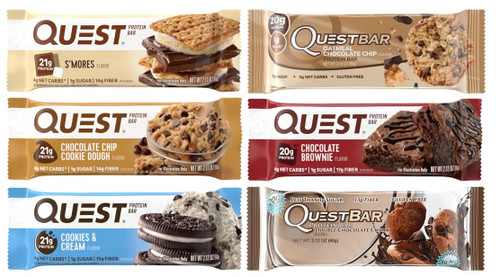Protein Bars, S'mores, Oatmeal Chocolate Chip, Chocolate Chip Cookie Dough, Chocolate Brownie, Cookies & Cream, and Double Chocolate Chunk, 2.12 Ounce (Pack of 12) - with Make Your Day Bag Clip