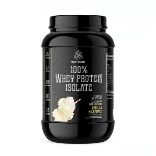 Secret Society Supplements 100% Whey Protein Isolate Vanilla Milkshake Flavored Protein Powder - 2.08 Lbs 30 Servings - 25G Protein - 5G BCAA - Fast Absorbing - Easy Digesting - Gluten Free Secret Society Supplements 100% Whey Protein Isolate Vanilla Milkshake Flavored Protein Powder - 2.08 Lbs 30 Servings - 25G Protein - 5G BCAA - Fast Absorbing - Easy Digesting - Gluten Free