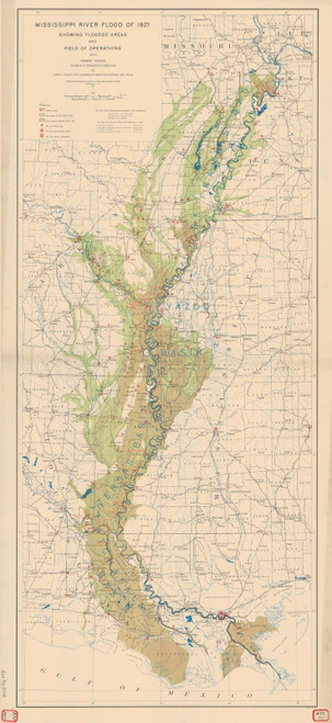 Historic Pictoric Map - Mississippi River Flood, 1927 NOAA Topographic Map - Missouri, Kentucky, Arkansas, Mississippi (MO, KY, AR, MS) - Vintage Wall Art - 12in x 24in