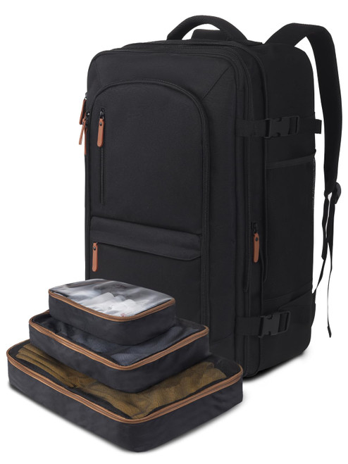 OPOALO 50L Large Travel Backpack with Packing Cubes, 20 Inch Laptop Backpack Expandable Flight Approved Carry on Backpack for Men Women, Black