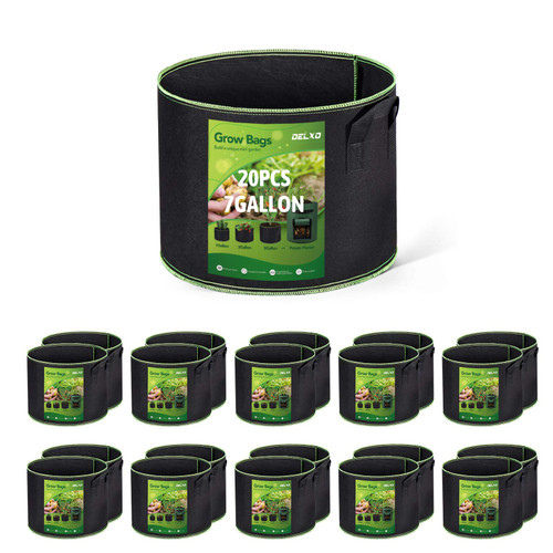Delxo 20-Pack 7 Gallon Heavy Duty Aeration Thickened Nonwoven Fabric Pots Plant Grow Bags with Handles