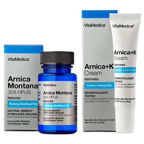 VitaMedica | Arnica Montana 30X & Arnica Cream Bundle | for Bruising, Swelling, Inflammation & Pain Relief | Vitamin K Topical Cream | Softens, Calms, Moisturizes, & Restores Bruised Skin | USA Made