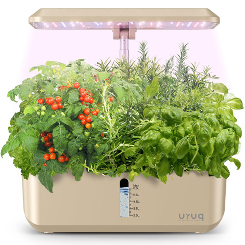 Hydroponics Growing System Indoor Garden: URUQ 12 Pods Indoor Gardening System with LED Grow Light Height Adjustable Plants Germination Kit Quiet Smart Pump - Hydroponic Planter Fresh Harvest Gold