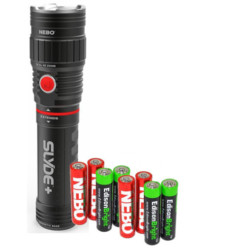 Nebo 6525 Slyde+ (Plus) 300 Lumen LED flashlight/Worklight with 4 X EdisonBright AAA alkaline batteries. Dual light sources. Magnetic Base Nebo 6525 Slyde+ (Plus) 300 Lumen LED flashlight/Worklight with 4 X EdisonBright AAA alkaline batteries. Dual light sources. Magnetic Base