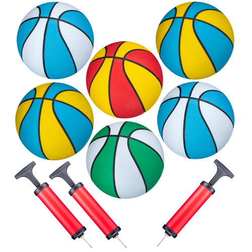 Srenta Mini Basketball 7 Inch Rubber Junior Balls, 6 Pack Assorted Colors Kids Basketballs for Beginners, Mini Basketballs for Mini Hoops, Great for Indoor & Outdoor Arcades & Games, Pump Included