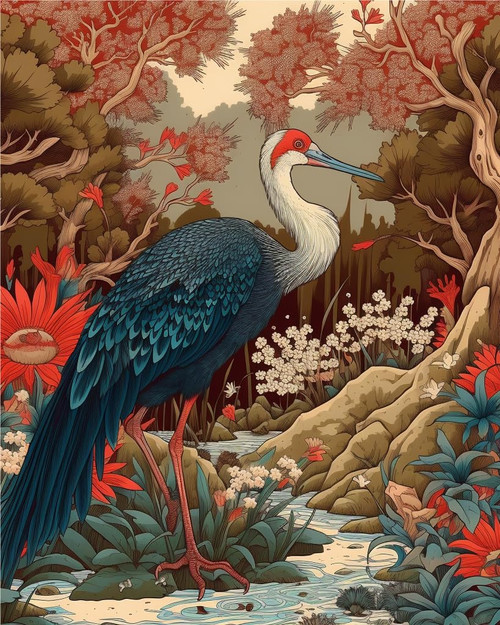 Kaliosy 5D Diamond Painting Kits for Adult Crane Flower by Number Kits, Paint with Diamonds Art Animals DIY Full Drill, Crystal Craft Cross Stitch Embroidery Decoration (12x16inch) 30x40cm