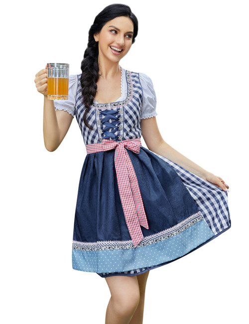 KOJOOIN Women's Oktoberfest Dress 3 Pieces German Dirndl Dress Costumes for Bavarian Carnival Halloween Classic Blue Plaid M KOJOOIN Women's Oktoberfest Dress 3 Pieces German Dirndl Dress Costumes for Bavarian Carnival Halloween Classic Blue Plaid M