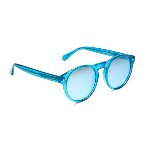 DIFF Cody Oversized Round Sunglasses for Women and Men UV400 Polarized Protection, Turquoise Ice Crystal + Teal Mirror