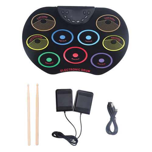 Electronic Drum Set, Electronic Drum Practice Pad Roll up Drum Kit with Drum Pedals and Sticks, Portable Electric Drum Set for Kids, Electronic Silicone Drum Practice Pad