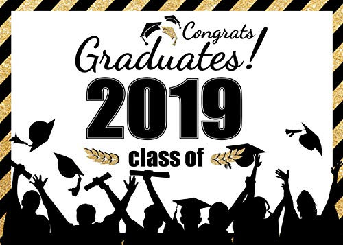 AIIKES 7x5FT Class of 2019 Graduation Party Backdrop Congrats Graduates Ceremony Banner Photography Backdrop Personalized School Theme Graduate Prom Decoration Background 11-478