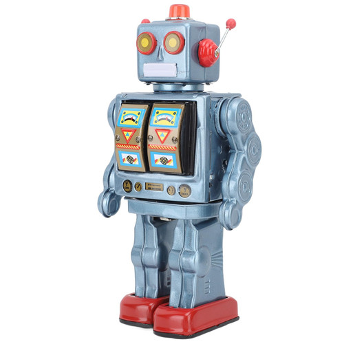 Rotating Robot Tin Toy, Fun Metal Tin Robot Toy Nostalgic Electric Toy Figures for Collection (Blue)
