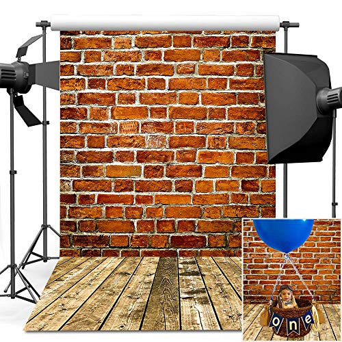 Mehofoto Grungy Red Brick Wall Backdrop Vintage Brown Wooden Floor Brick Photography Backdrops 5x7ft Children Kids Portrait Photo Background for Studio Props