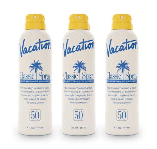 Vacation Classic Spray Sunscreen SPF 50 3-Pack, Broad Spectrum Sunscreen Spray, Vegan Sunblock Spray, Body Lotion with SPF, Spray Sunscreen SPF 50, 6 fl. oz. (Pack of 3) Vacation Classic Spray Sunscreen SPF 50 3-Pack, Broad Spectrum Sunscreen Spray, Vegan Sunblock Spray, Body Lotion with SPF, Spray Sunscreen SPF 50, 6 fl. oz. (Pack of 3)