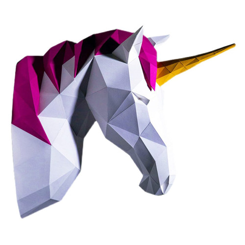 WLL-DP Unicorn Head Creative Geometric Paper Craft DIY Paper Sculpture 3D Paper Model Personalized Wall Decoration Handmade Origami Puzzle Paper Toy