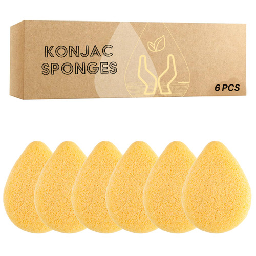 Konjac Facial Sponges Set of 6, Face Sponges for Daily Cleansing and Exfoliating, Gentle Face Scrub/Skincare for Removing Dead Skin (Drop Shaped)