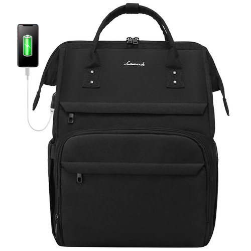 LOVEVOOK Laptop Backpack for Women, 17 Inch Nurse Teacher Backpack Work Travel Bags Computer Bag College Backpack Casual Daypack Purse, Black
