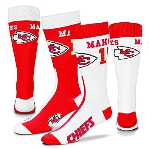 For Bare Feet Kansas City Chiefs Big Top Mismatch Men's Crew Socks - Patrick Mahomes #15 (Large (10-13))