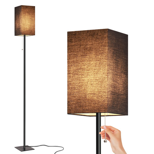 FIGDIFOR Floor Lamp for Living Room, Modern Standing Lamp Stand Up Lamp with Linen Shade, Simple Design Floor Lamp for Bedroom, Office, Kids Room, Reading, Bulb Included, Black Shade