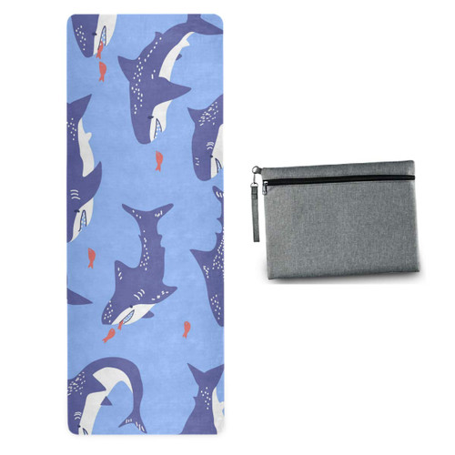 Travel Yoga Mat Non Slip - Cute Shark Foldable Exercise Mat Lightweight Work Out Mat with Bag Sweat Absorbent Travel Yoga Mat for Yoga Pilates Home Fitness Exercise