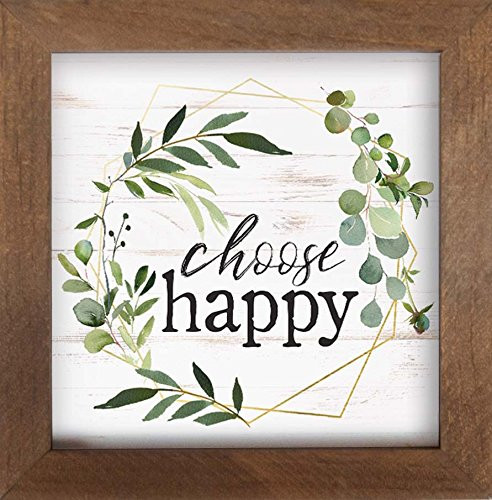 P. Graham Dunn Choose Happy Greenery Wreath 7 x 7 Inch Pine Wood Framed Wall Art Plaque