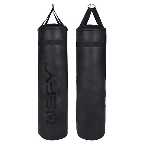 DEFY Challenger Heavy Duty Punching Bag - Boxing Bag Made from Premium PU Leather - Punching Bag for Boxing, MMA, Fitness Training, Kick Boxing, Muay Thai Workout - Unfilled Bag (Black, 4FT)