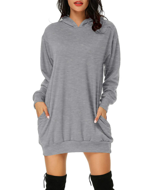 Auxo Women Long Sleeve Casual Hooded Pockets Sport Pullover Hoodie Dress Loose Tunic Sweatshirt Long Top 03-Light Grey 3XL