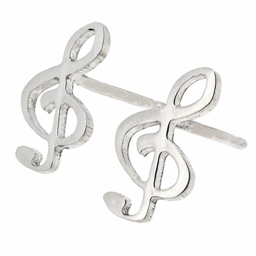 Treble Clef Music Note Stud Earrings Polished Sterling Silver Handmade in USA Treble Clef Music Note Stud Earrings Polished Sterling Silver Handmade in USA