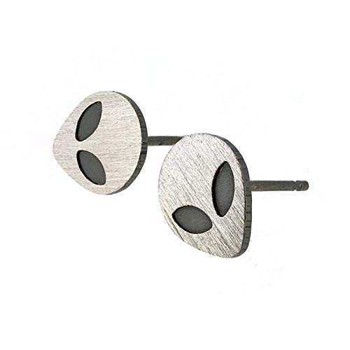 Alien Stud Earrings Brushed Sterling Silver Handmade in USA