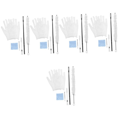 Vaguelly 5 Sets Sax Cleaning Brush Flute Cleaning Brush Flute Care Kit Saxophone Cleaning Cloth Sax Cleaning Tools Cotton Wipes for Face Sax Cleaning Cloth Brush Metal White Gloves