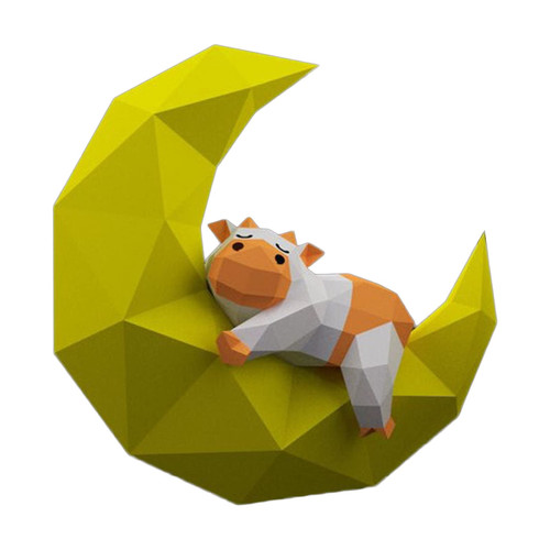 WLL-DP Calf on The Moon Creative Wall Decoration 3D Geometric Paper Craft Paper Toy DIY Paper Sculpture Handmade Origami Puzzle Paper Model