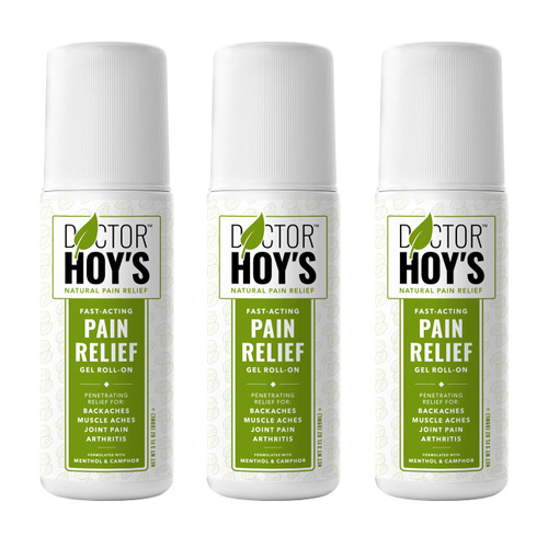 DOCTOR HOY'S Natural Pain Relief Gel, Water Based with Arnica, Anti-Inflammatory, Clean, Safe and Effective Natural Pain Relief, 3 oz. Roll-On, 3pk