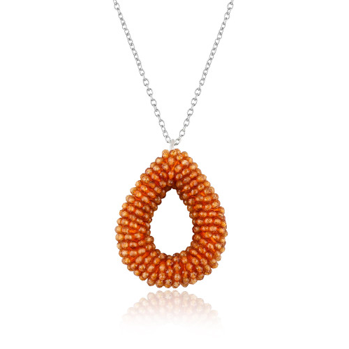 CRYSTALIS Natural Spessartite Garnet Beads Pendant Necklace, Micro Beaded Tear Drop Pear Shape Crystals, Chakra Energy, Healing Gemstone, Women Jewelry, Sterling Silver 18 inch