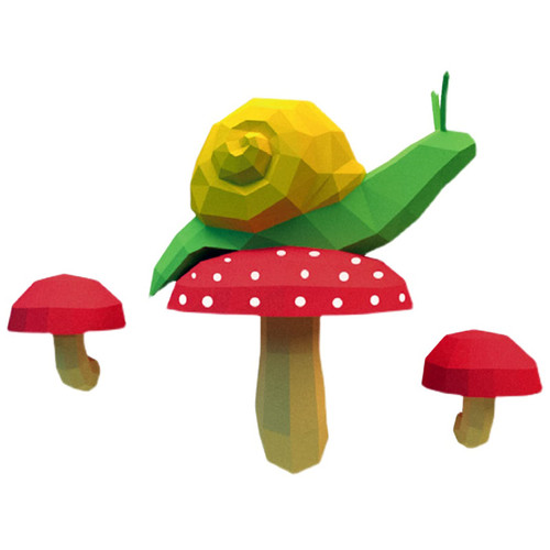 WLL-DP Snail and Mushroom Modeling DIY Paper Model Paper Toy Creative Paper Sculpture Geometric Wall Decoration 3D Origami Puzzle Paper Craft Handmade Game