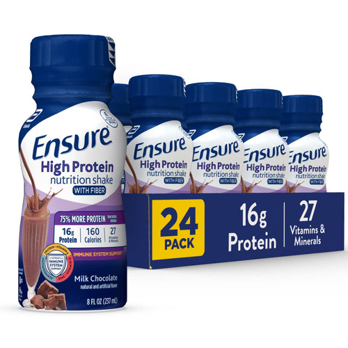 Ensure High Protein Nutritional Shake With Fiber, 16g Protein, Meal Replacement, With Nutrients to Support Immune System Health, Milk Chocolate, 8 fl oz, 24 Count