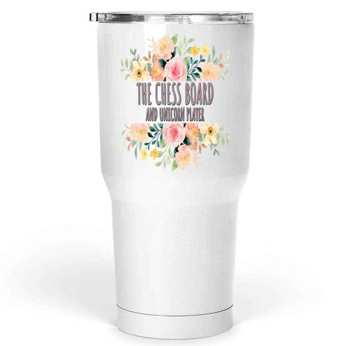 Chess Fanatic's Gift -the Chess Board and Unicorn Player - 30 Oz White Stainless Steel Large Tumbler