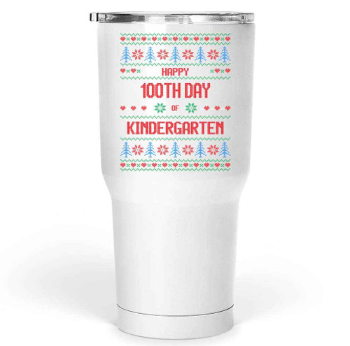 Happy Quote Gift for Kindergarteners, 100th Day Gift for Son - Crayon 30 Oz White Stainless Steel Large Tumbler