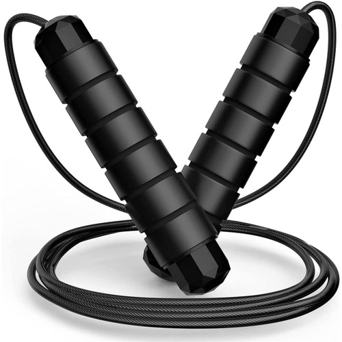YBAMZQ Jump Rope,Tangle Free Rapid Speed Jumping Rope Cable with Ball Bearings for Women, Men and Kids, Adjustable Foam Handles Steel Jump Ropes,Black