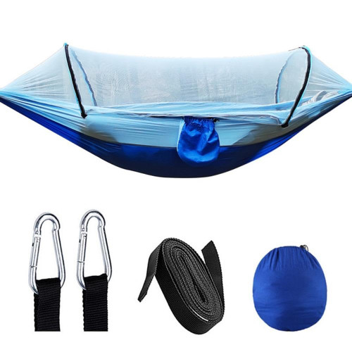 Camping Double/Single Hammock, Automatic Quick Opening Mosquito Net Hammock Outdoor, Camping, Travel, Hiking, Nylon Swing Anti-Tip Over (Royal Blue)
