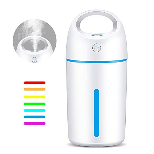 VillSure Portable Mini USB Humidifier, Cool Mist Humidifier for Car Travel Office Desk Bedroom, 280ml Small Humidifier with Whisper-Quiet Operation, Automatic Shut-Off and Night Light Function