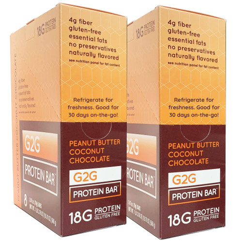 G2G Protein Bar, Peanut Butter Coconut Chocolate, Real Food, Refrigerated for Freshness, Whey Protein, Healthy Snack, Delicious Meal Replacement, Gluten-Free, 16 Count (2 Packs of 8)