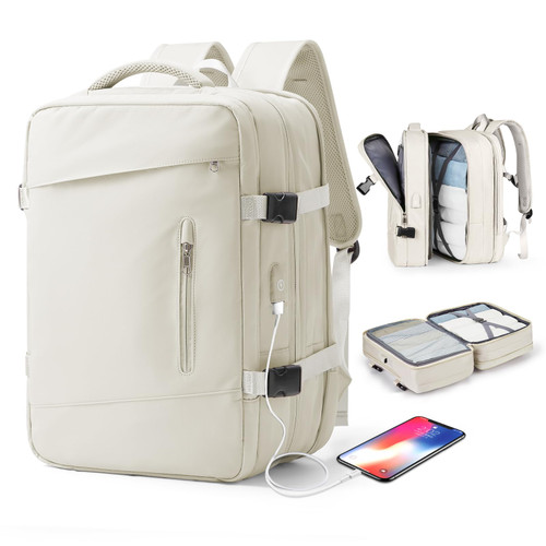 WONHOX Large Travel Backpack for Women,Carry On Backpack with USB Charging Port For laptop bag, Expandable Airline Airplane Approved Weekender Backpack Man For Hiking, Waterproof 40L Bag, Beige WONHOX Large Travel Backpack for Women,Carry On Backpack with USB Charging Port For laptop bag, Expandable Airline Airplane Approved Weekender Backpack Man For Hiking, Waterproof 40L Bag, Beige