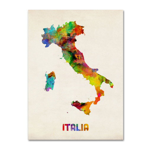 Italy Watercolor Map by Michael Tompsett, 18x24-Inch Canvas Wall Art Italy Watercolor Map by Michael Tompsett, 18x24-Inch Canvas Wall Art