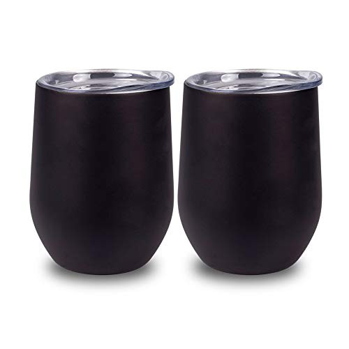 ?2Pack 12oz? Insulated Stemless Wine Glass, Stainless Steel Stemless Glass Wine Cups, 12 oz Double Wall Vacuum Insulated Wine Tumbler with Lid for Coffee, Wine, Cocktails, Ice Cream
