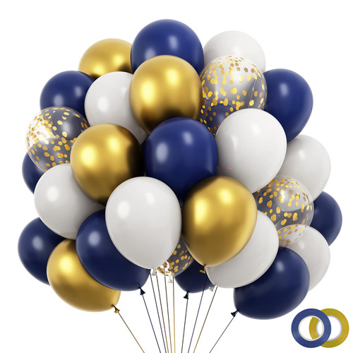 RUBFAC 120pcs Navy Blue Gold Balloons Kit, Navy Blue White Gold and Confetti Party Balloons for Birthday Wedding Graduation Party Decorations